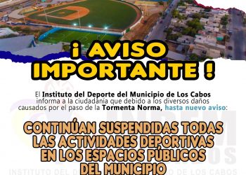  INSTITUTO DEL DEPORTE DEL MUNICIPIO DE LOS CABOS (INDEM), INFORMA A LA COMUNIDAD EN GENERAL QUE LOS ESPACIOS DEPORTIVOS  PERMANECERÁN CERRADOS HASTA NUEVO AVISO
