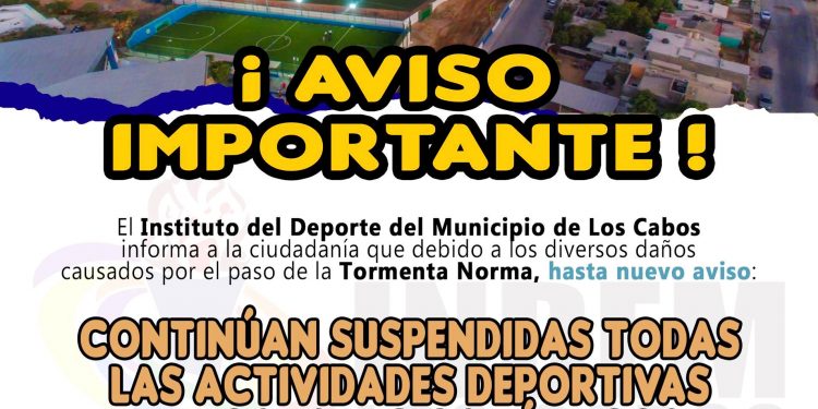  INSTITUTO DEL DEPORTE DEL MUNICIPIO DE LOS CABOS (INDEM), INFORMA A LA COMUNIDAD EN GENERAL QUE LOS ESPACIOS DEPORTIVOS  PERMANECERÁN CERRADOS HASTA NUEVO AVISO