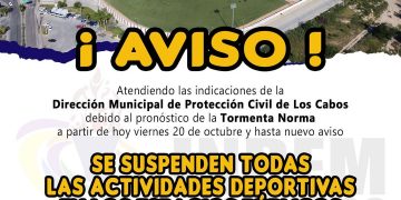 SUSPENDEN EN LOS CABOS ACTIVIDADES DEPORTIVAS EN LOS ESPACIOS PÚBLICOS DEL MUNICIPIO POR HURACÁN NORMA