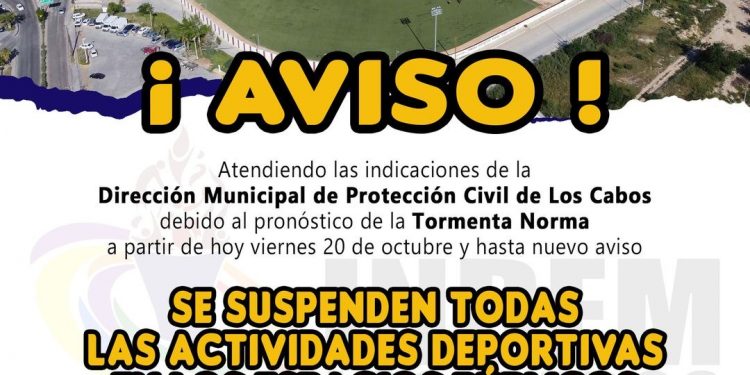 SUSPENDEN EN LOS CABOS ACTIVIDADES DEPORTIVAS EN LOS ESPACIOS PÚBLICOS DEL MUNICIPIO POR HURACÁN NORMA
