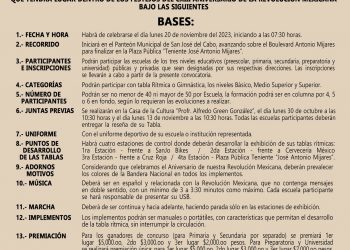 INSTITUTO DEL DEPORTE MUNICIPAL DE LOS CABOS INVITA A LAS ESCUELAS A PARTICIPAR EN EL DESFILE POR EL 113 ANIVERSARIO DE LA REVOLUCIÓN MEXICANA
