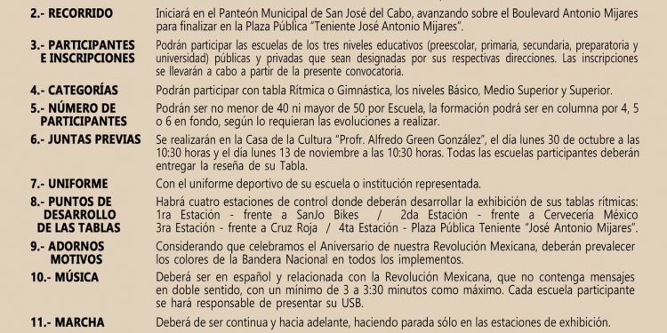INSTITUTO DEL DEPORTE MUNICIPAL DE LOS CABOS INVITA A LAS ESCUELAS A PARTICIPAR EN EL DESFILE POR EL 113 ANIVERSARIO DE LA REVOLUCIÓN MEXICANA