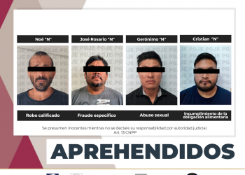 ASEGURA PGJE A 4 PERSONAS POR DIVERSOS DELITOS