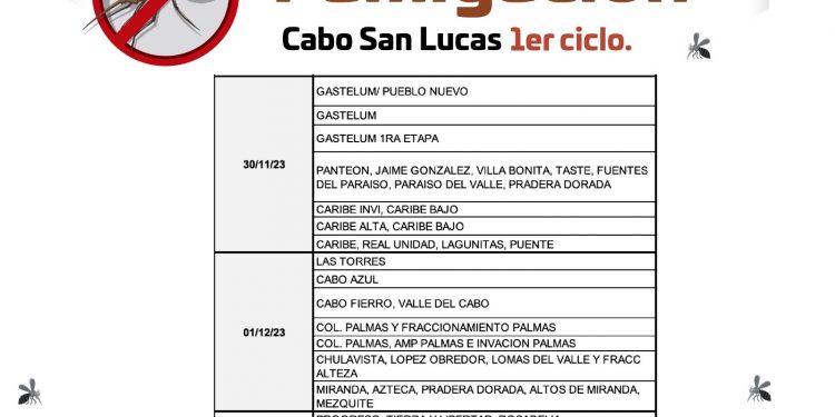 DIRÉCCION MUNICIPAL DE SALUD SE LLEVA A CABO CAMPAÑA DE NEBULIZACION ESPACIAL EN COLONIAS DE CABO SAN LUCAS CONTRA EL DENGUE ZIKA Y CHINKUNGUYA