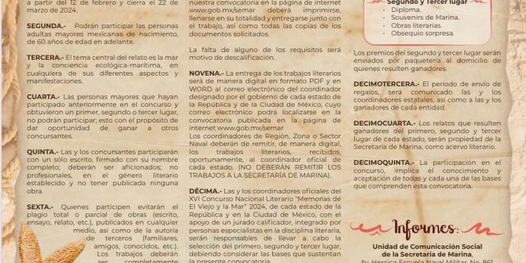CONVOCAN AL CONCURSO NACIONAL LITERARIO “MEMORIAS DE EL VIEJO Y LA MAR”