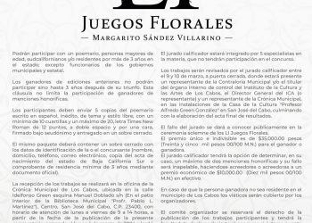 INVITA GOBIERNO DE LOS CABOS A PARTICIPAR EN LOS Ll JUEGOS FLORALES “MARGARITO SANDEZ VILLARINO”