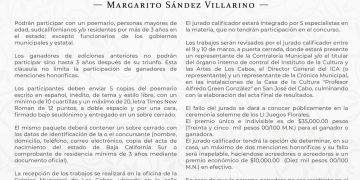 INVITA GOBIERNO DE LOS CABOS A PARTICIPAR EN LOS Ll JUEGOS FLORALES “MARGARITO SANDEZ VILLARINO”