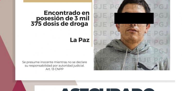 DETIENE PGJE A HOMBRE EN POSESIÓN DE 3 MIL 375 DOSIS DE METANFETAMINA EN LA PAZ