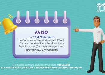 CENTROS DE SERVICIO INFONAVIT PERMANECERÁN CERRADOS DEL 25 AL 29 DE MARZO