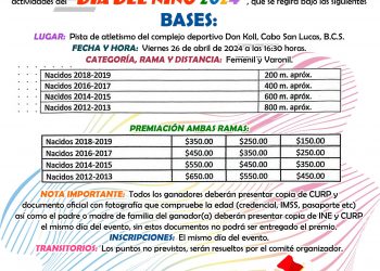 GOBIERNO DE LOS CABOS A TRAVÉS DE INDEM  INVITA A TODAS LAS NIÑAS Y NIÑOS EN GENERAL A PARTICIPAR EN LA CARRERA PEDESTRE A REALIZARSE EN EL MARCO DE LAS ACTIVIDADES DEL DÍA DE LA NIÑEZ 2024