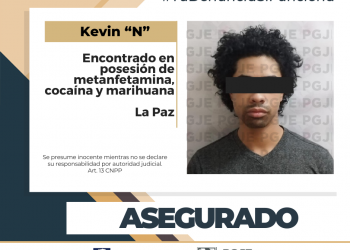 ASEGURA PGJE 3 MIL 810 DOSIS DE DROGA Y A UN HOMBRE MEDIANTE CATEO EN UN DOMICILIO DE LA COLONIA BENITO JUÁREZ EN LA PAZ