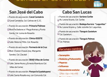 INVITA GOBIERNO DE LOS CABOS A LA COMUNIDAD A PARTICIPAR EN LA JORNADA DE VACUNACIÓN EL 27 DE ABRIL