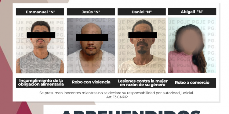 APREHENDE PGJE A 4 PERSONAS POR DIVERSOS DELITOS