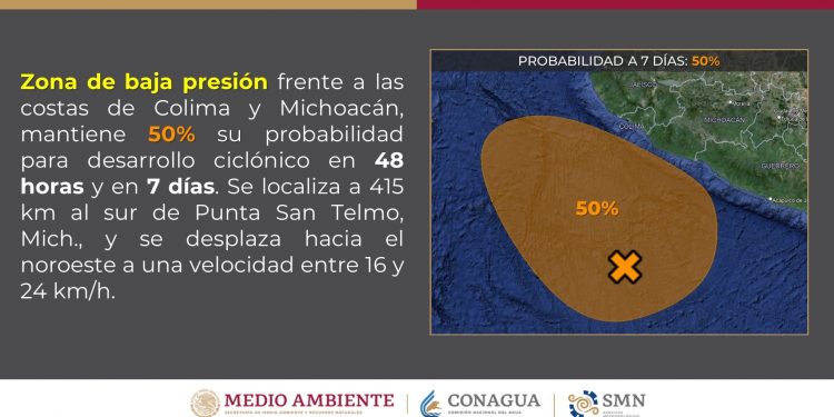 INFORMA LA DIRECCIÓN MUNICIPAL DE PROTECCIÓN CIVIL QUE ZONA DE BAJA PRESIÓN EN EL PACIFICO MANTIENE EL 50% DE PROBABILIDAD CICLÓNICA