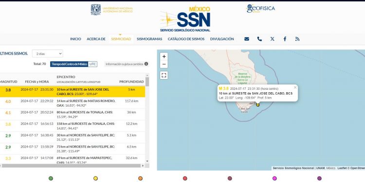 NO SE REPORTAN DAÑOS TRAS EL EVENTO SÍSMICO EN LOS CABOS
