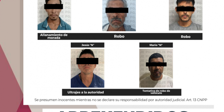 APREHENDE PGJE A 5 PERSONAS POR DIVERSOS DELITOS