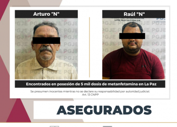 DETIENE PGJE DOS HOMBRES EN POSESIÓN DE 5 MIL DOSIS DE DROGA EN LA PAZ