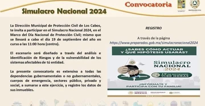 INVITA GOBIERNO DE LOS CABOS A PARTICIPAR EN EL SIMULACRO NACIONAL DE SISMOS 2024