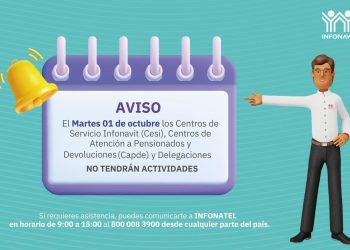 CENTROS DE SERVICIO INFONAVIT PERMANECERÁN CERRADOS EL 1 DE OCTUBRE