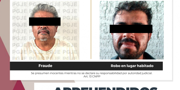 DETIENE PGJE A DOS HOMBRES POR DELITOS DE FRAUDE Y ROBO