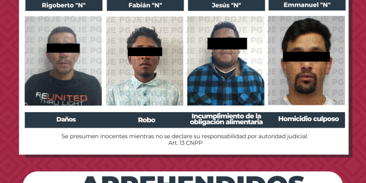 APREHENDE PGJE A CUATRO HOMBRES POR DIVERSOS DELITOS