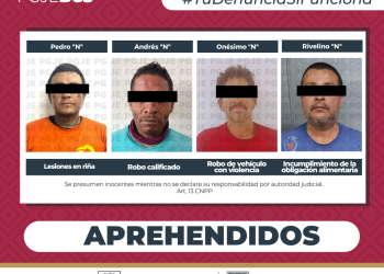 APREHENDE PGJE A CUATRO HOMBRES POR DIVERSOS DELITOS