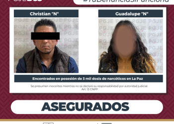 DETIENE PGJE A DOS PERSONAS EN POSESIÓN DE DROGA EN LA PAZ