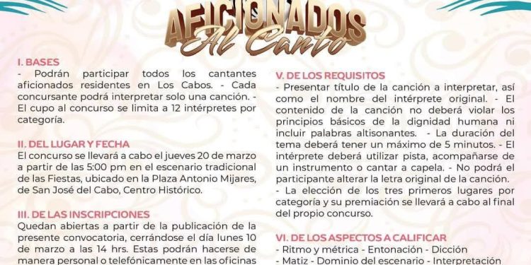 CONVOCAN A PARTICIPAR EN EL CONCURSO DE AFICIONADOS AL CANTO EN SAN JOSÉ DEL CABO
