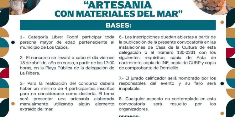 CONVOCA AYUNTAMIENTO DE LOS CABOS A PARTICIPAR EN EL CONCURSO “ ARTESANÍA CON MATERIALES DEL MAR”