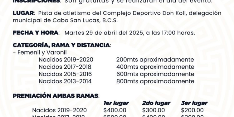 INVITAN A CELEBRAR DÍA DEL NIÑO CON CARRERA PEDESTRE EN CABO SAN LUCAS