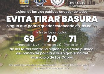 HASTA 33 MIL PESOS DE MULTA POR ARROJAR BASURA EN VIA PÚBLICA DE LOS CABOS