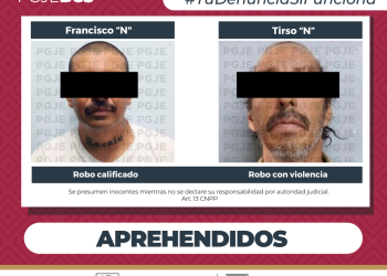 APREHENDE PGJE A DOS PERSONAS POR DIVERSOS DELITOS