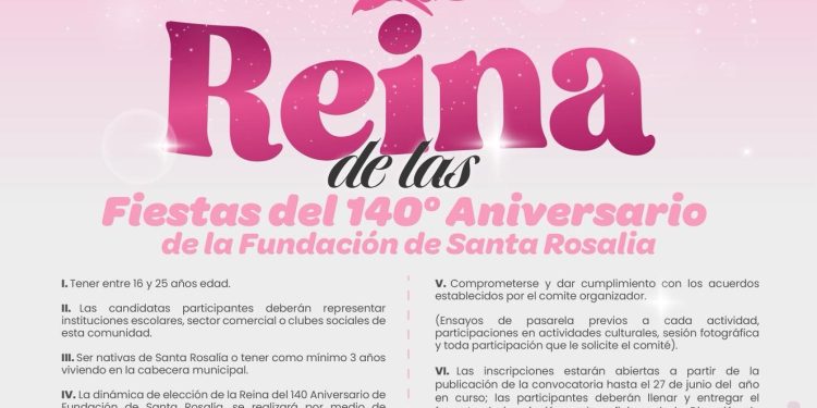 LANZAN CONVOCATORIA PARA REINA DEL 140 ANIVERSARIO DE SANTA ROSALÍA