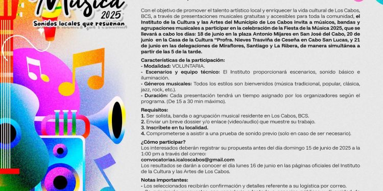 INVITAN A ARTISTAS EMERGENTES Y CONSOLIDADOS A PARTICIPAR EN LA FIESTA DE LA MÚSICA LOS CABOS 2025