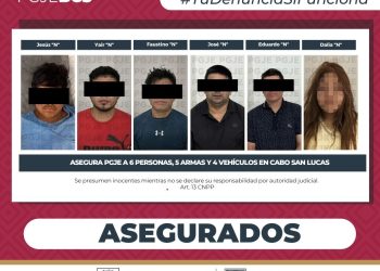 ASEGURA PGJE A 6 PERSONAS, 5 ARMAS Y 4 VEHÍCULOS EN CABO SAN LUCAS