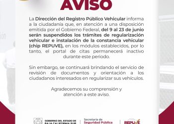 MÓDULOS DE REGULARIZACIÓN DEL REPUVE SUSPENDEN TEMPORALMENTE SU SERVICIO