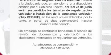 MÓDULOS DE REGULARIZACIÓN DEL REPUVE SUSPENDEN TEMPORALMENTE SU SERVICIO