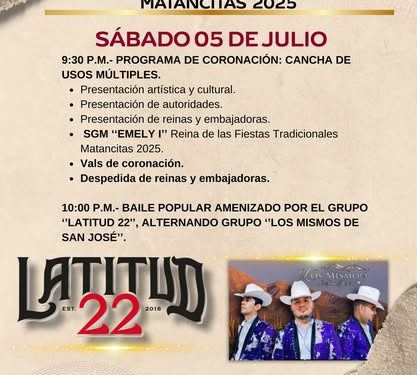 ANUNCIAN PROGRAMACIÓN OFICIAL DE LAS FIESTAS TRADICIONALES ZACATAL–MATANCITAS 2025