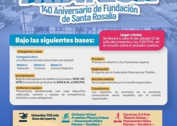 INVITA AYUNTAMIENTO DE MULEGÉ A PARTICIPAR EN TRIATLÓN POR EL 140° ANIVERSARIO DE SANTA ROSALÍA