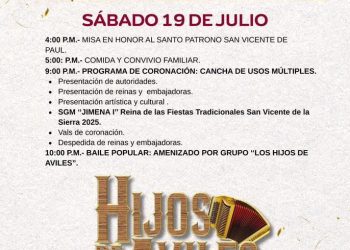 ANUNCIAN PROGRAMA DE ACTIVIDADES PARA LAS FIESTAS TRADICIONALES SAN VICENTE DE LA SIERRA 2025