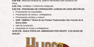 ANUNCIAN PROGRAMA DE ACTIVIDADES PARA LAS FIESTAS TRADICIONALES SAN VICENTE DE LA SIERRA 2025