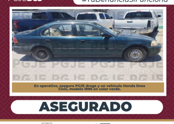 ASEGURA PGJE VEHÍCULO Y NARCÓTICOS DURANTE OPERATIVO EN LA COLONIA LA FUENTE EN LA PAZ