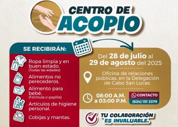 INSTALAN CENTRO DE ACOPIO EN CABO SAN LUCAS PARA APOYAR A AFECTADOS POR TEMPORADA DE HURACANES