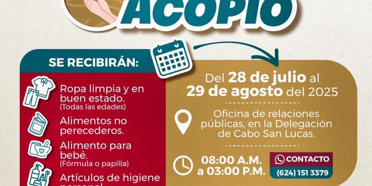 INSTALAN CENTRO DE ACOPIO EN CABO SAN LUCAS PARA APOYAR A AFECTADOS POR TEMPORADA DE HURACANES