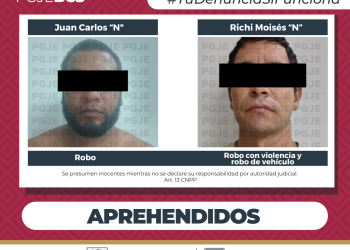 APREHENDE PGJE A DOS PERSONAS POR DELITO DE ROBO