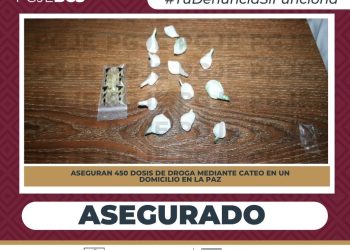 ASEGURA PGJE 450 DOSIS DE DROGA MEDIANTE CATEO EN UN DOMICILIO EN LA PAZ