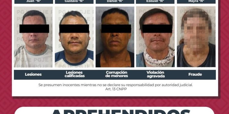 PGJE APREHENDE A 5 PERSONAS POR DIVERSOS DELITOS