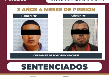 ACEPTAN HABER COMETIDO EL ROBO Y RECIBEN SENTENCIA DE 3 AÑOS 4 MESES DE PRISIÓN EN COMONDÚ