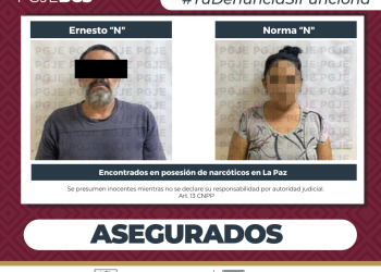 DETIENE PGJE A DOS PERSONAS EN POSESIÓN DE METANFETAMINA EN LA PAZ