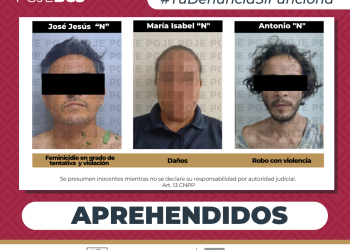 APREHENDE PGJE A TRES PERSONASPOR DIVERSOS DELITOS